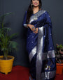 Angelic Navy Blue Paithani Silk Saree With Angelic Blouse Piece