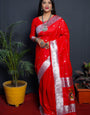 Beauteous Red Paithani Silk Saree With Angelic Blouse Piece