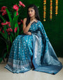 A dreamy Firozi Banarasi Silk Saree With Classic Blouse Piece
