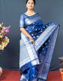 Angelic Navy Blue Banarasi Silk Saree With Fragrant Blouse Piece