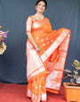 Ideal Orange Banarasi Silk Saree With Fragrant Blouse Piece