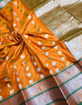 Classic Orange Banarasi Silk Saree With Admirable Blouse Piece