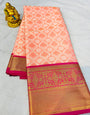 Charming Peach Kanjivaram Silk Saree With Effervescent Blouse Piece