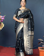 Unique Black Banarasi Silk Saree With Classic Blouse Piece