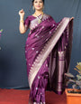 Outstanding Purple Banarasi Silk Saree With Classic Blouse Piece