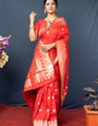 Invaluable Red Banarasi Silk Saree With Classic Blouse Piece