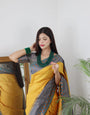 Yellow & Firozi Colour Combination Pure Soft Silk Saree Stylish Blouse Piece