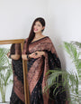 Black Colour & Copper Zari Combination Pure Soft Silk Saree Stylish Blouse Piece