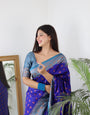 Blue & Firozi Colour Combination Pure Soft Silk Saree Stylish Blouse Piece