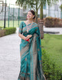 Rama Colour With Copper Zari Combination Pure Soft Silk Saree Stylish Blouse Piece