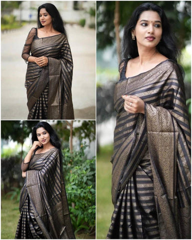 Grey Color Soft Banarasi Silk Saree With Beauteous Blouse Piece