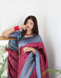 Magenta & Firozi Colour Pure Soft Silk Saree With Twirling Blouse Piece