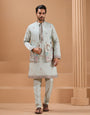 Pista Green Color Embroidered and Sequence Mens Kurta Jacket and Pant Set