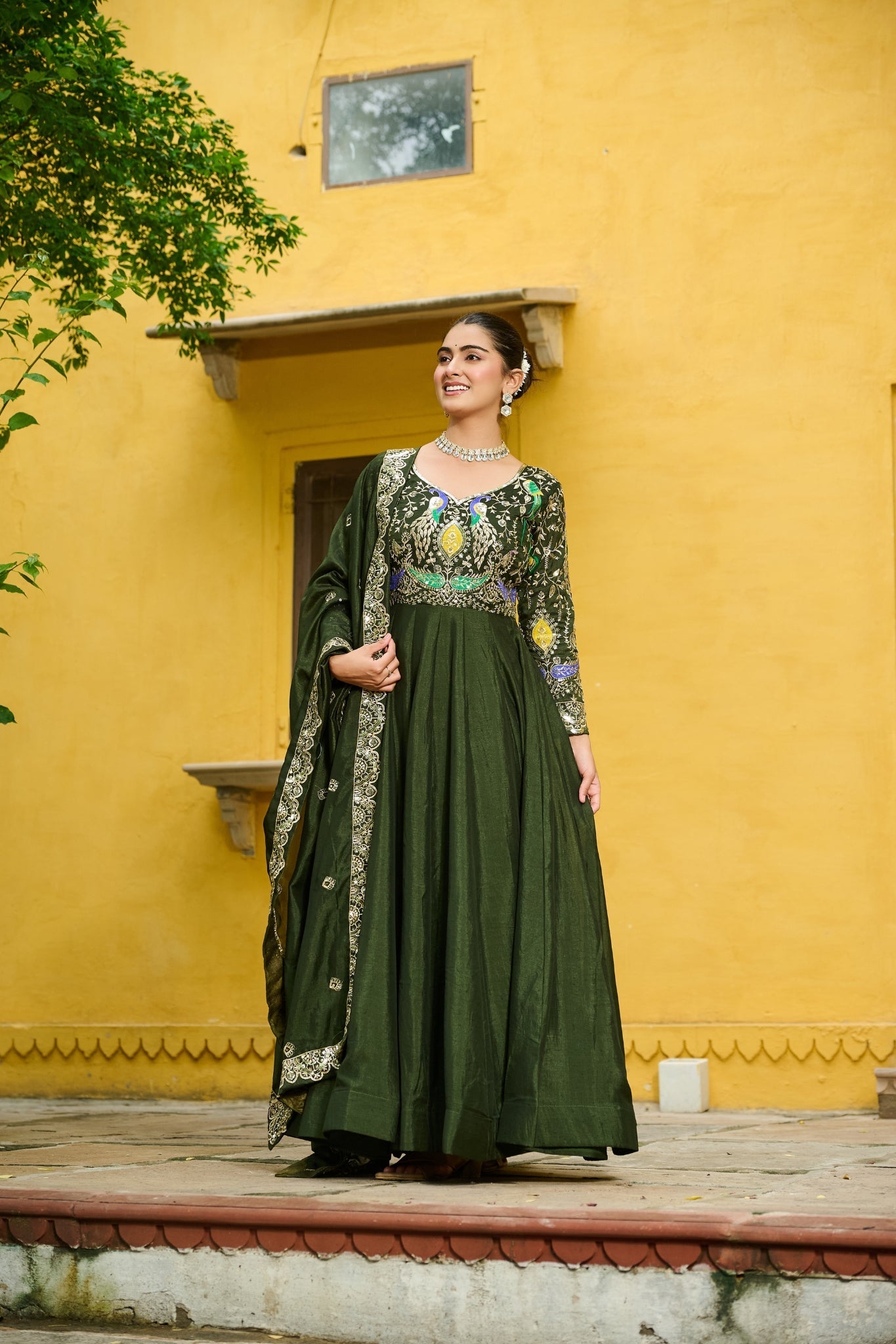 Beautiful Multi Tread Designer Special Wedding And Festive Gown With Dupatta Set