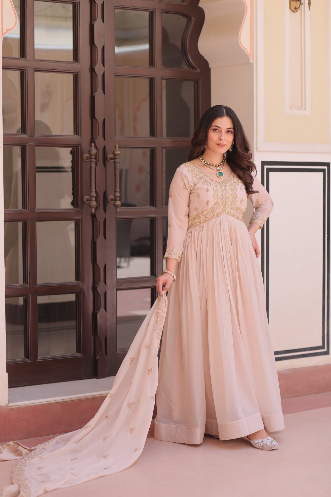 Designer Georgette Gown With Sequins Elegance