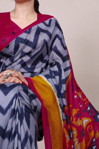 Zigzag Tasar Silk Saree