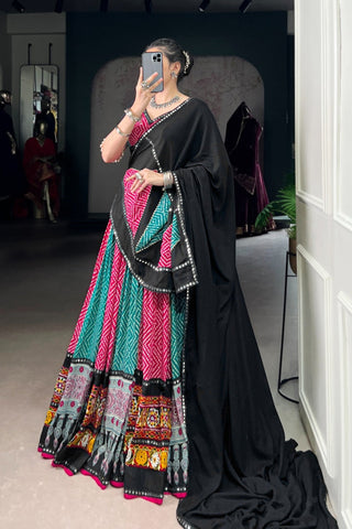Navratri Special Pure Rayon Lehenga Choli With Ajrakh Print, Gamthi & Gota Patti Work