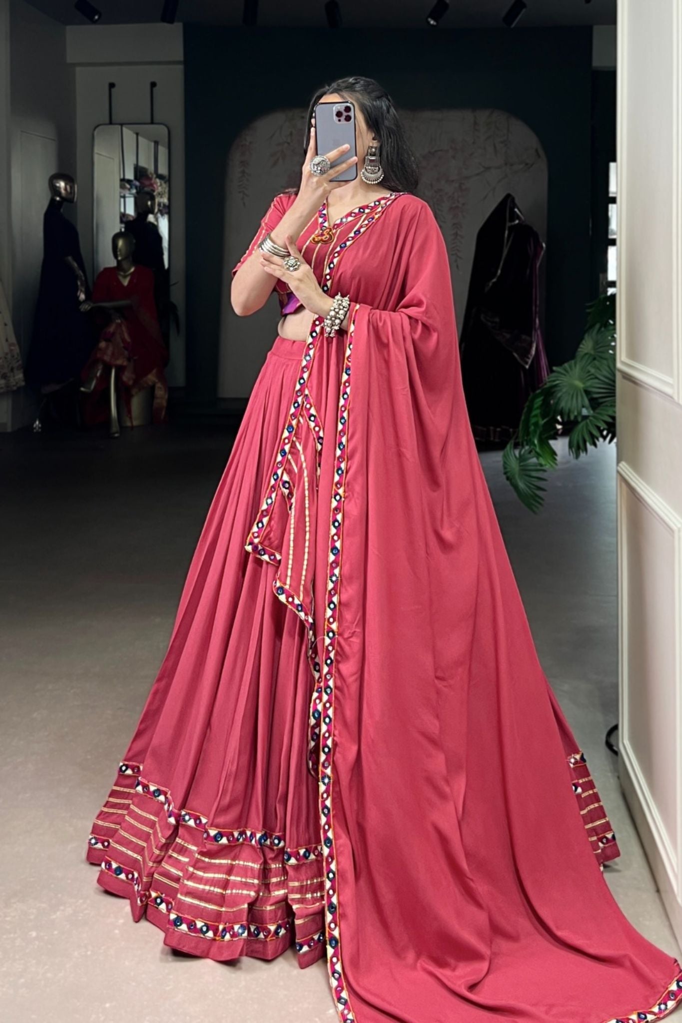 Navratri Beautiful Original Mirror Gamthi Work Designer Lehenga Choli