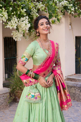Traditional Paithani Jacquard Sik Lehenga Set For Wedding