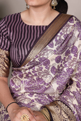 Tasar Silk Printed With Viscose Border Beautiful Saree