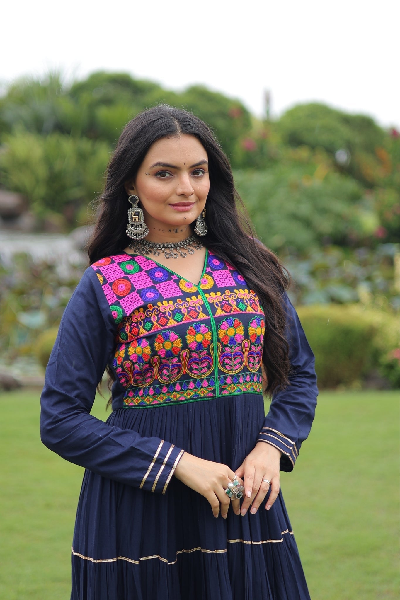 Kutchi Gamthi Embroidered With Mirror Hand Work Navratri Special Gown