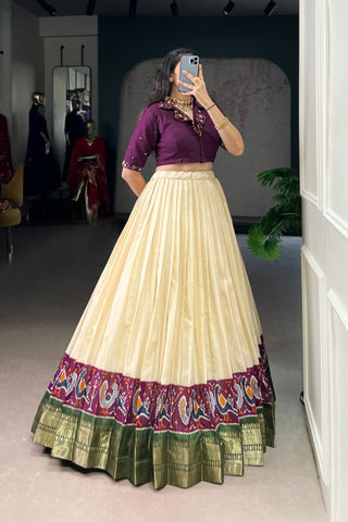 Ready-to-Wear Zari Woven Poly-Cotton Lehenga with Hand-Embroidered Cotton Blouse