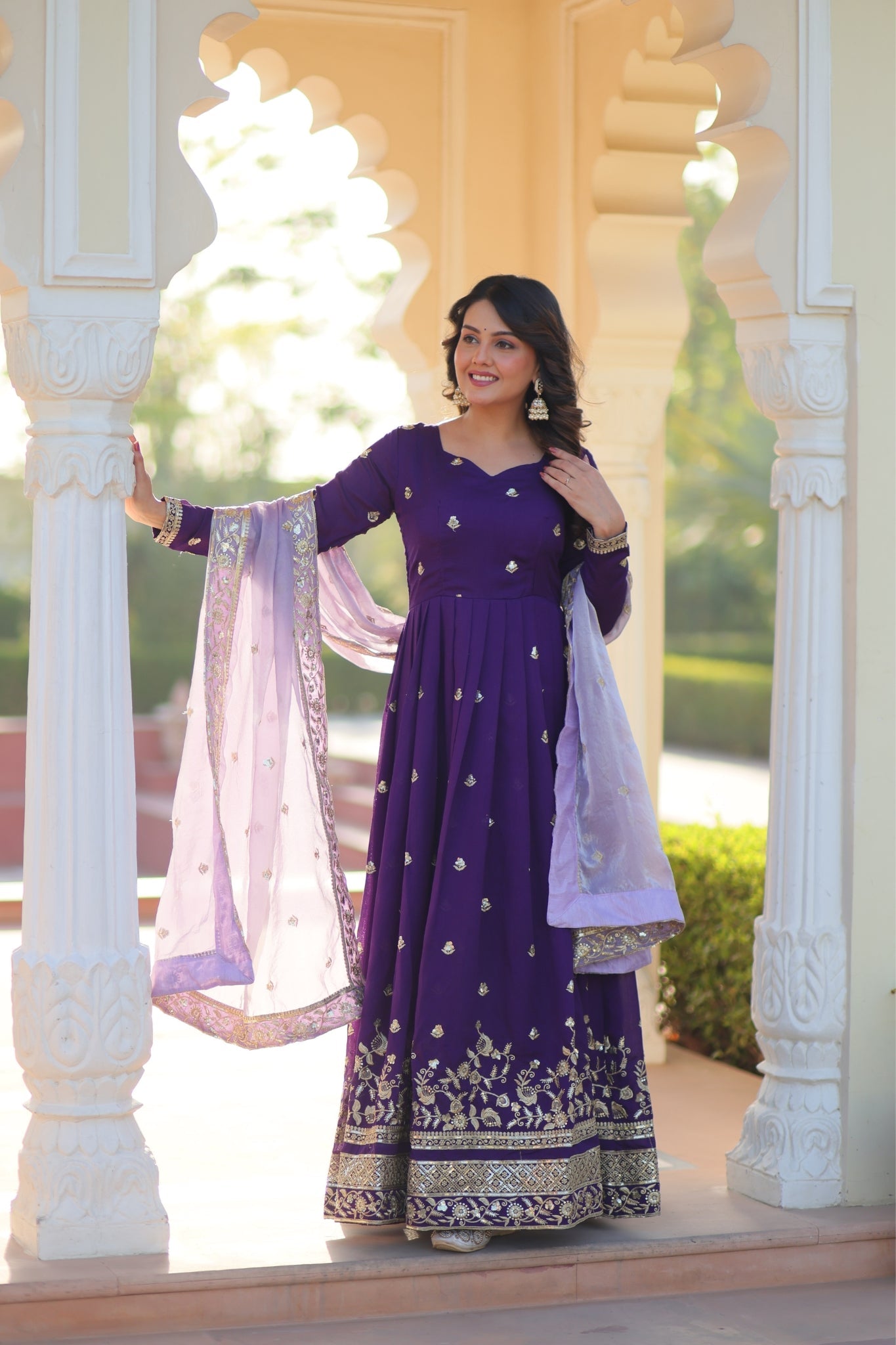Purple Star Georgette With Embroidered Designer Gown