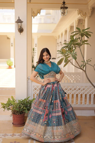 Stunning Printed With Foil Embroidery Work Lehenga Choli