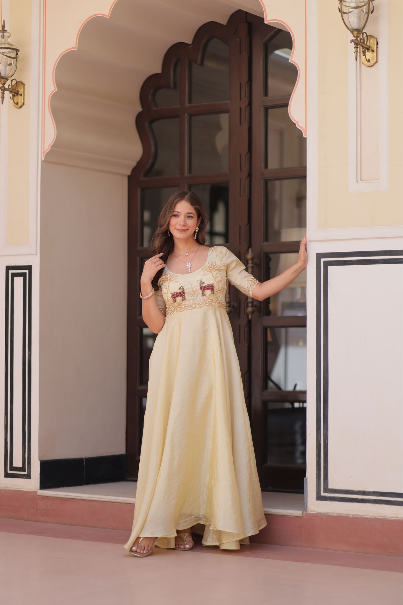 Gold Crush Beads Embroidered Work Crafted Designer Gown