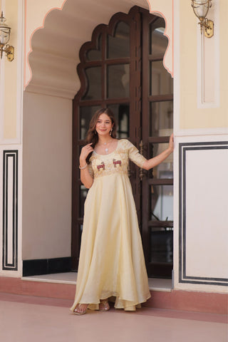 Gold Crush Beads Embroidered Work Crafted Designer Gown