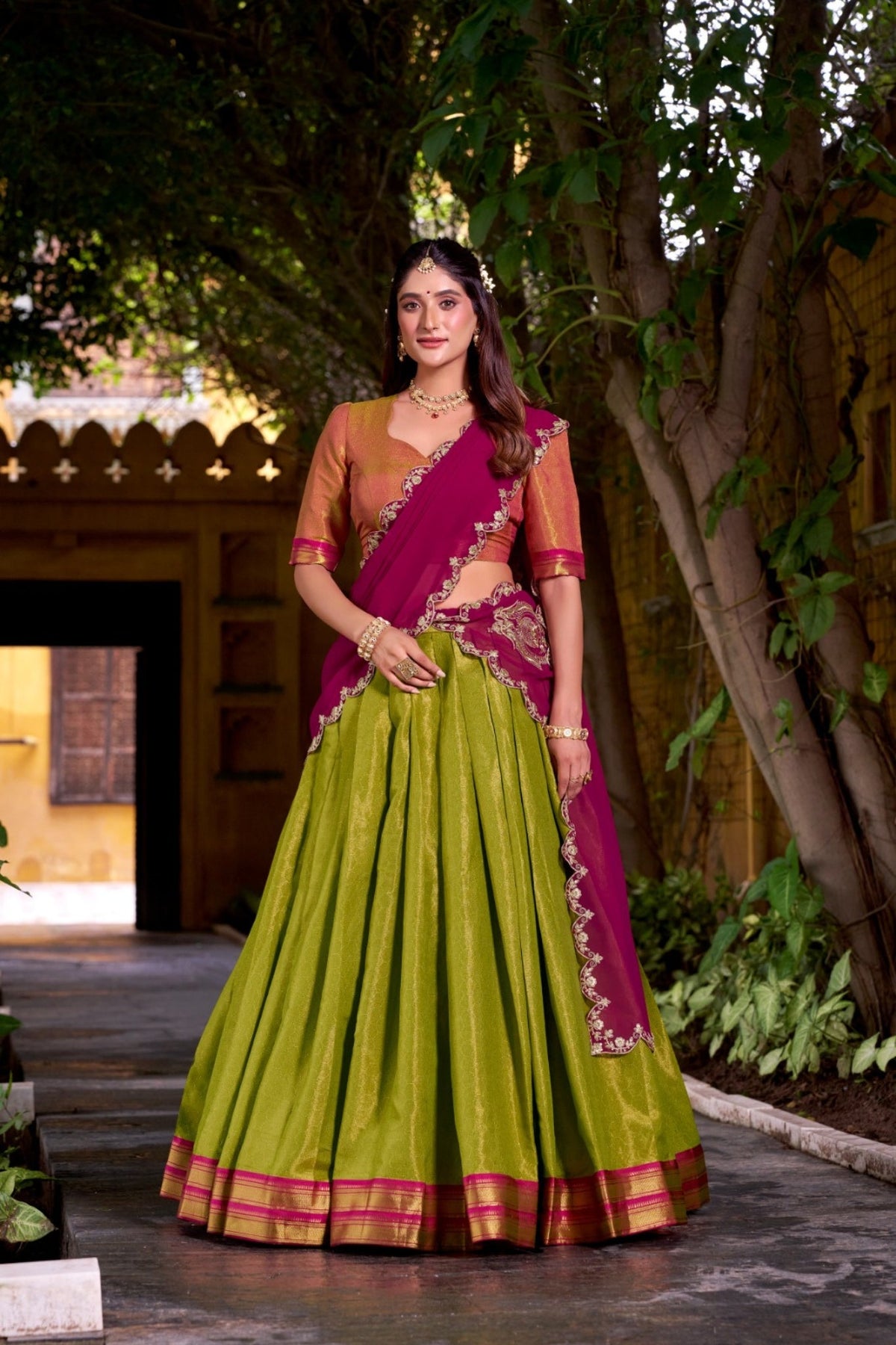 South Indian Style Kanchipuram Silk Lehenga Choli