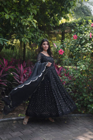 Women Beauty Perfect Embroidery Work Gown With Dupatta Collection