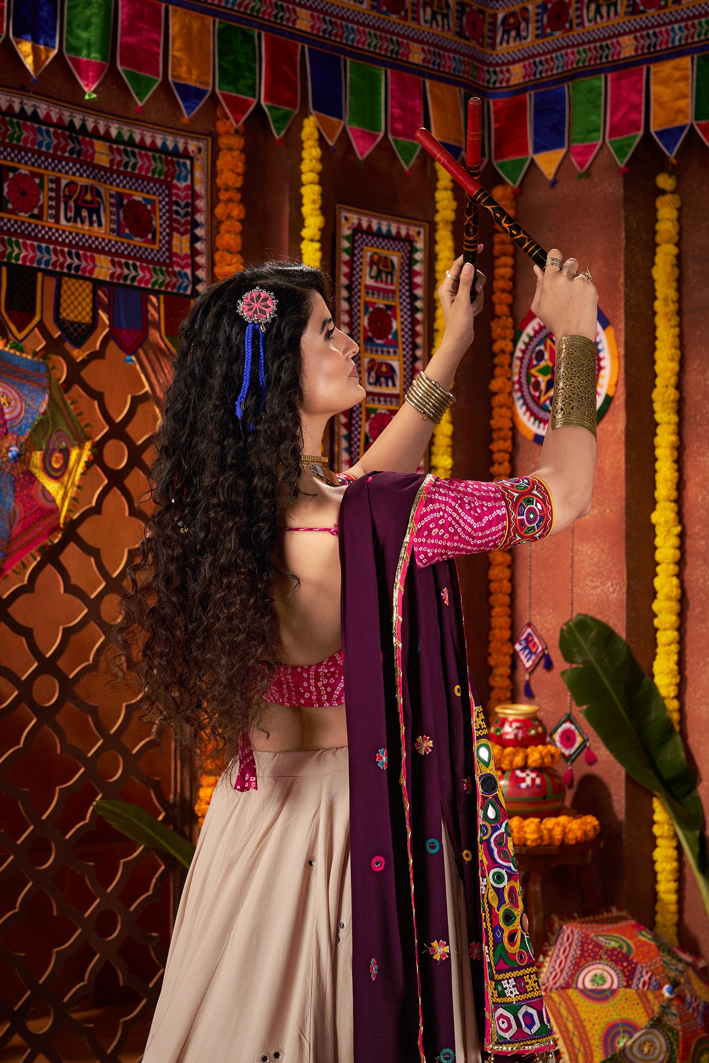 Stunning Off White Mirror Work Chaniya Choli for Navratri