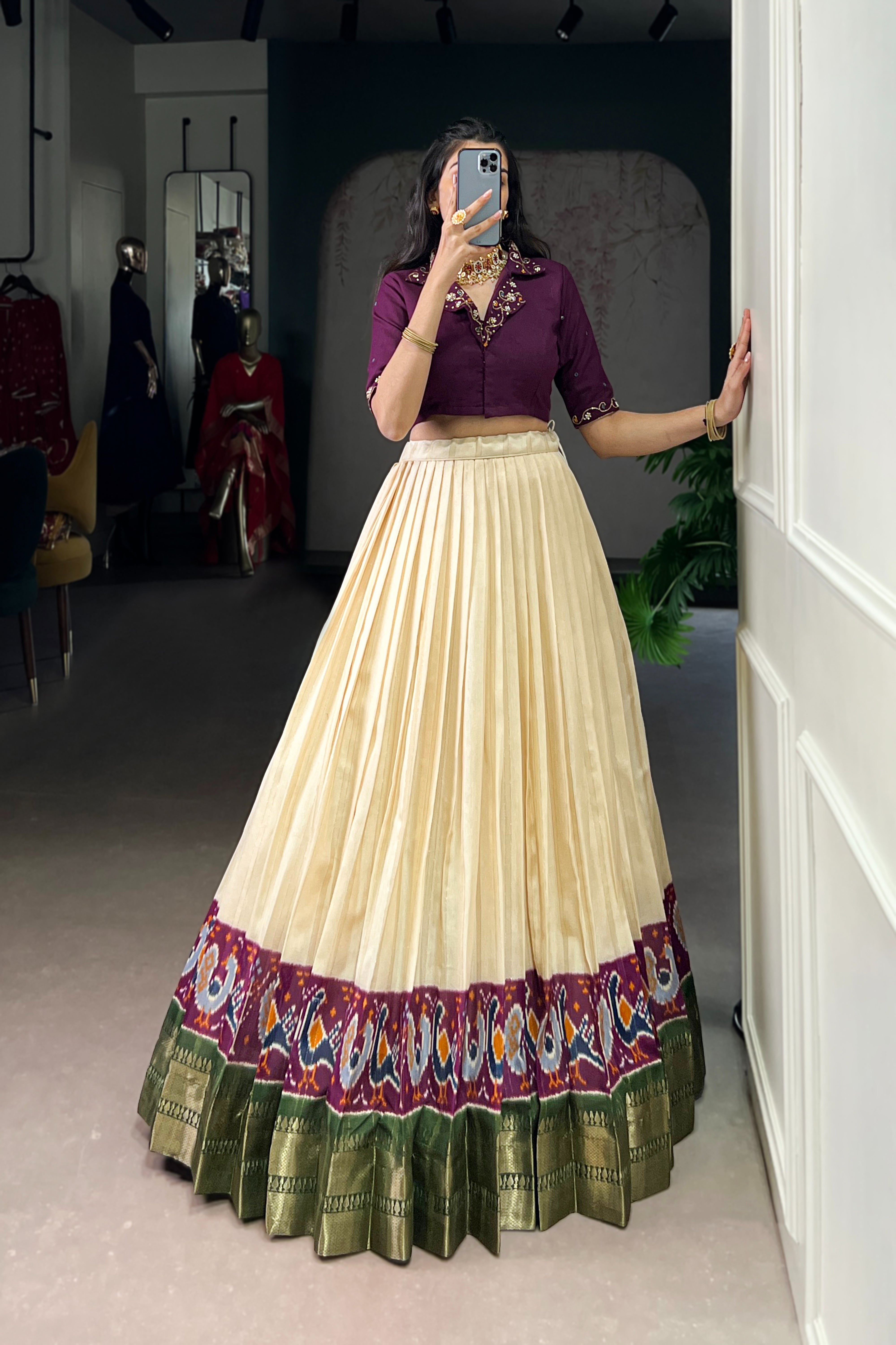 TILTON POLY COTTON PRINTED ZARI WEAVING LEHENGA WITH PURE COTTON HAND WORK BLOUSE