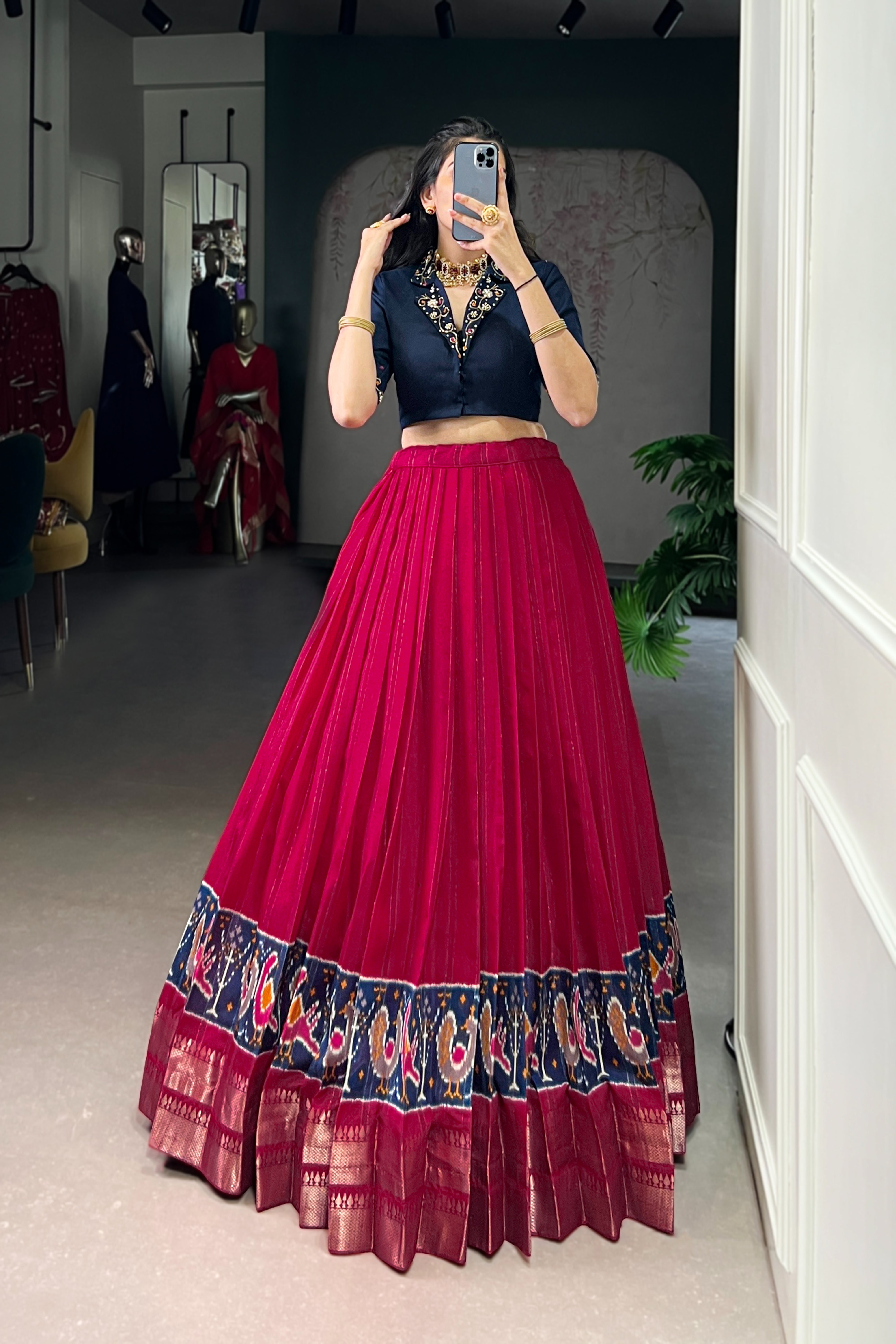 TILTON POLY COTTON PRINTED ZARI WEAVING LEHENGA WITH PURE COTTON HAND WORK BLOUSE