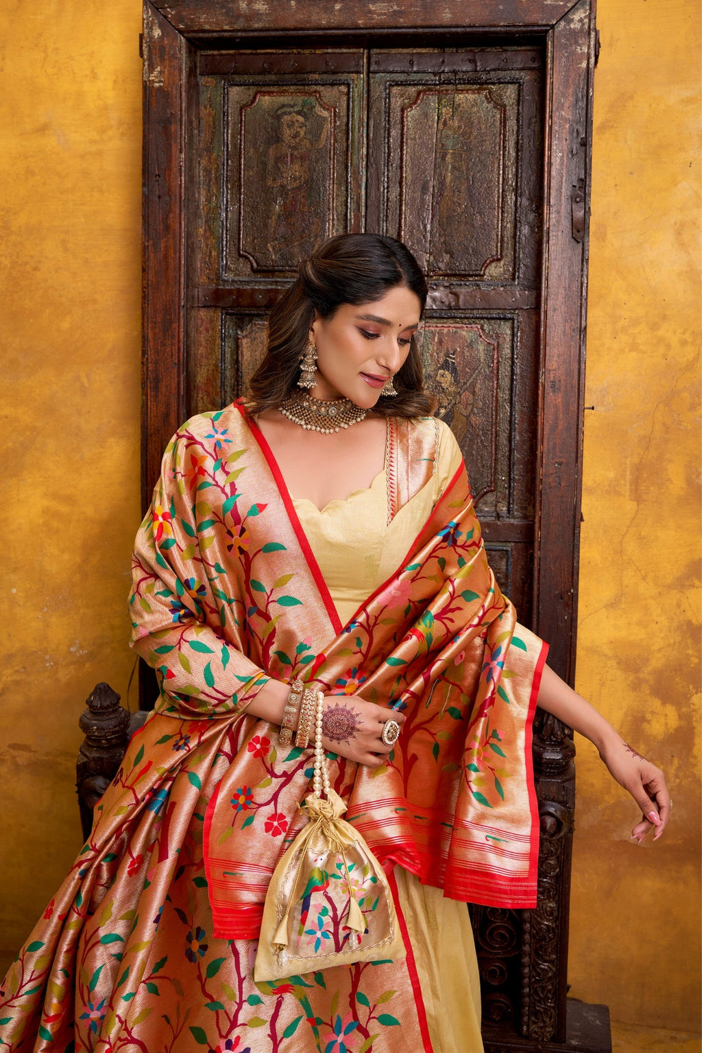 Designer Silk Paithani Lehenga Choli Set With Zari Weaving