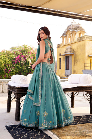 Celestial Sky Blue Embroidered Bridesmaid Lehenga Choli