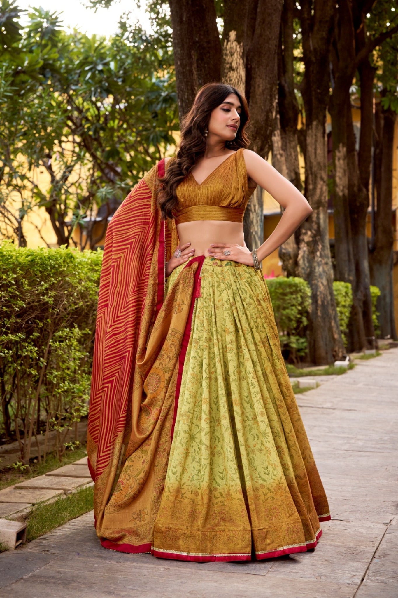 Heritage Inspired Vichitra Silk Printed Luxury Lehenga Set With Elegant Flare