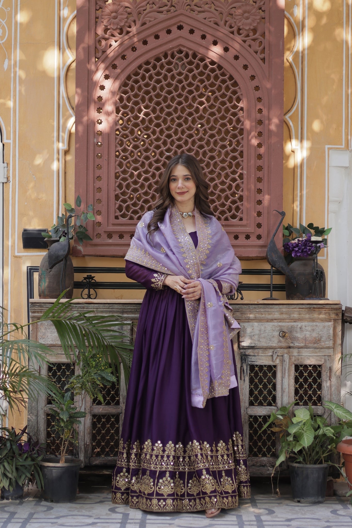 Festive Elegance Georgette Embroidered Zari Sequins Work Wedding Gown With Dupatta Set