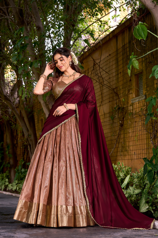 Luxury Dupion Silk Zari Weaving Lehenga Set with Dupatta