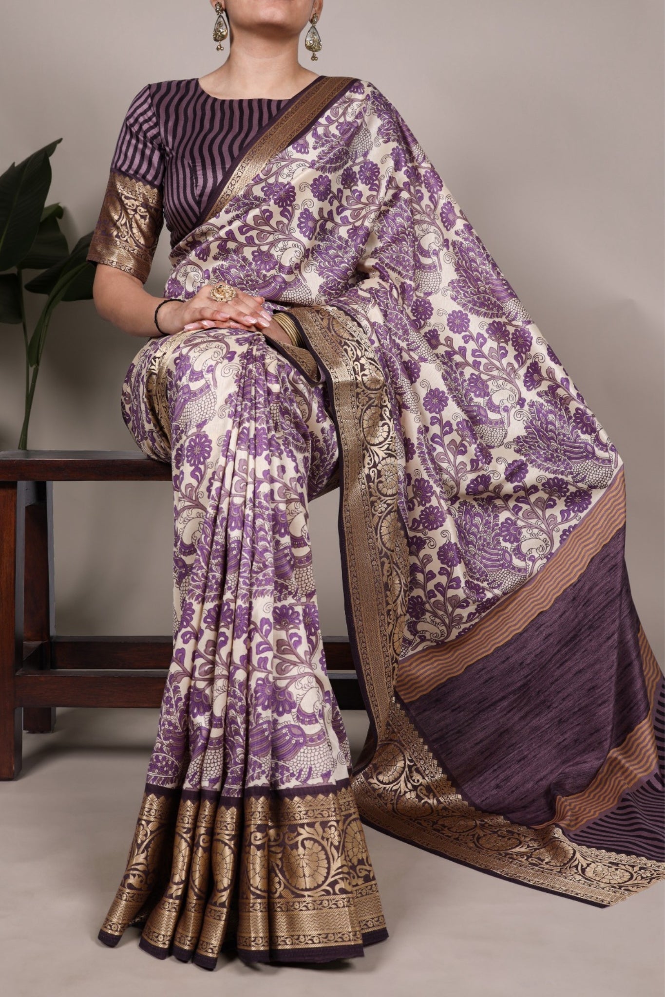 Tasar Silk Printed With Viscose Border Beautiful Saree