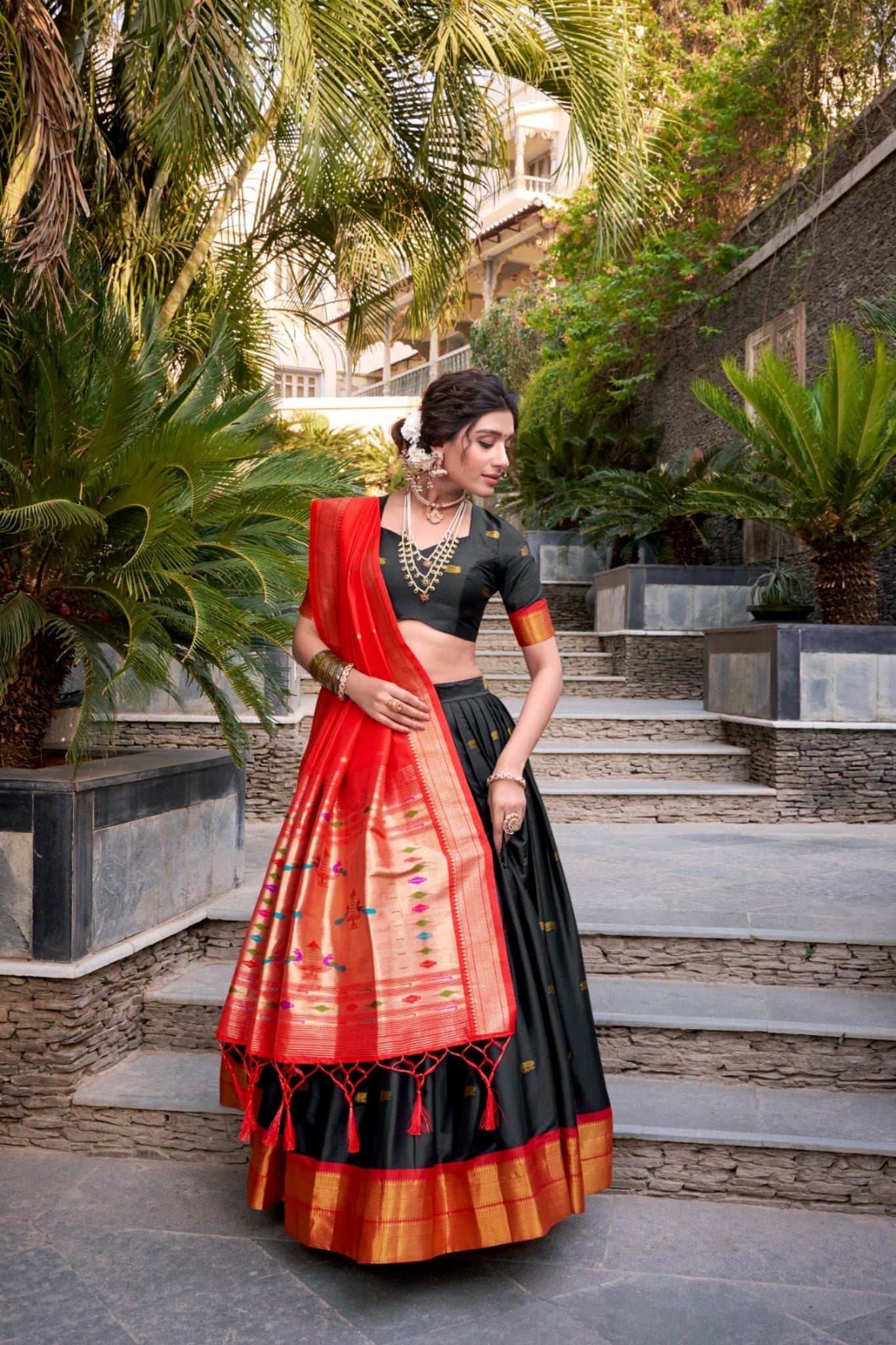 Paithani Jacquard Silk Lehenga Set with Zari Weaving Work