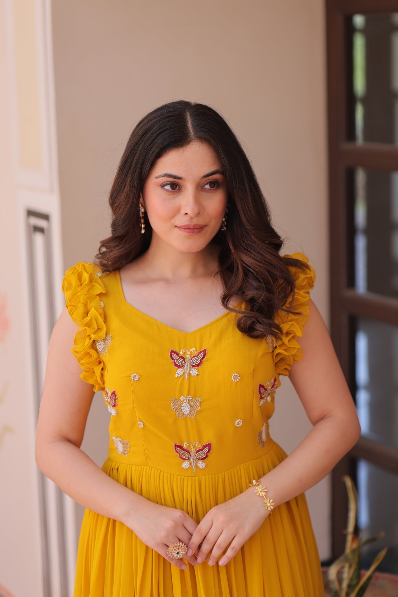 Stunning Sequins Multi Tread Beads Embroidered Work Women Gown