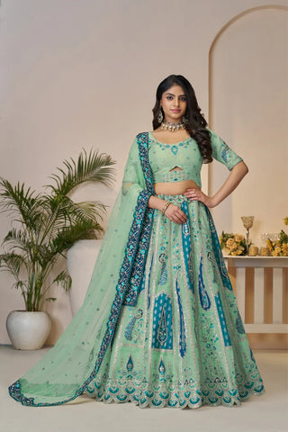 Sky Color Peacock Designer Banarasi Silk Lehenga Choli Set