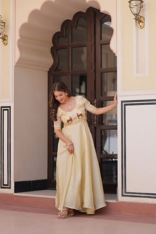 Gold Crush Beads Embroidered Work Crafted Designer Gown