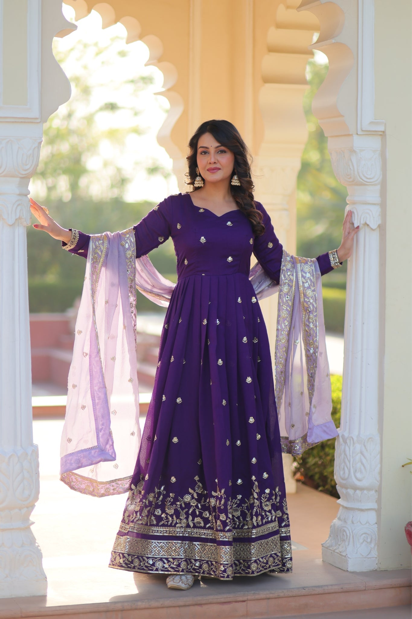 Purple Star Georgette With Embroidered Designer Gown