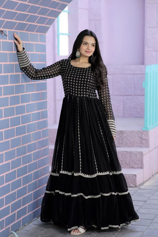 Women Georgette Gown With Designed Embroidered Work