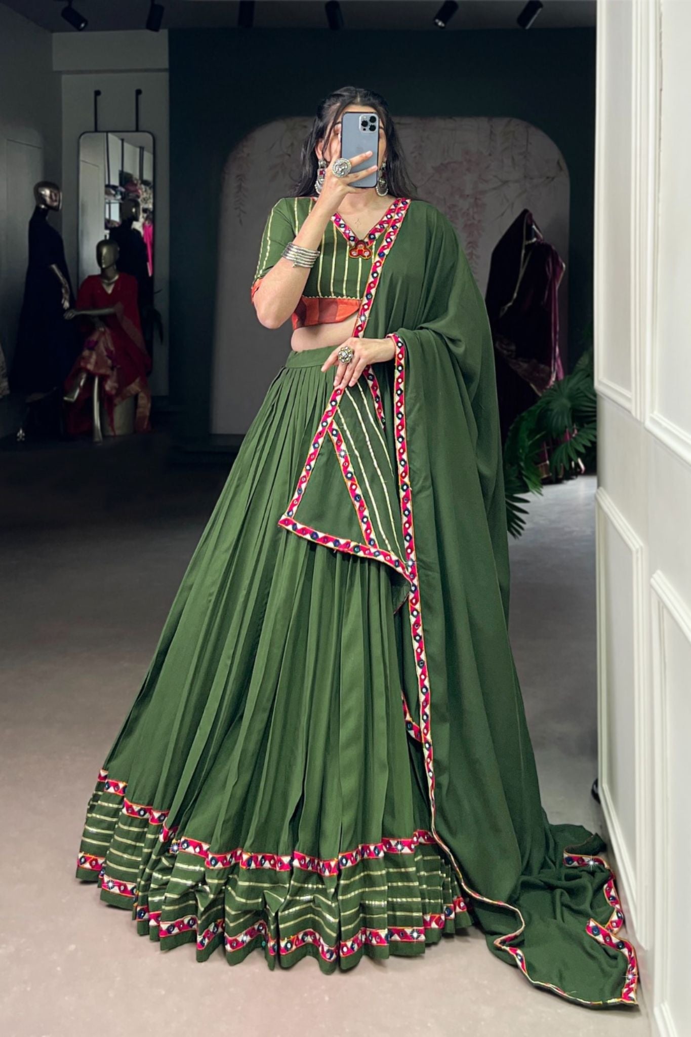 Navratri Beautiful Original Mirror Gamthi Work Designer Lehenga Choli