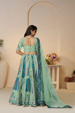 Sky Color Peacock Designer Banarasi Silk Lehenga Choli Set