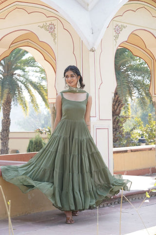 Women's Gowns With Designer Embroidered Dupatta